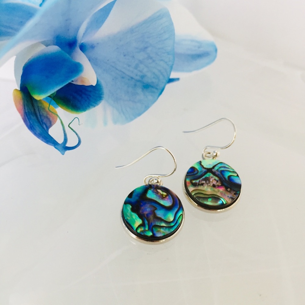 925 Sterling Silver Abalone Shell Drop Earrings